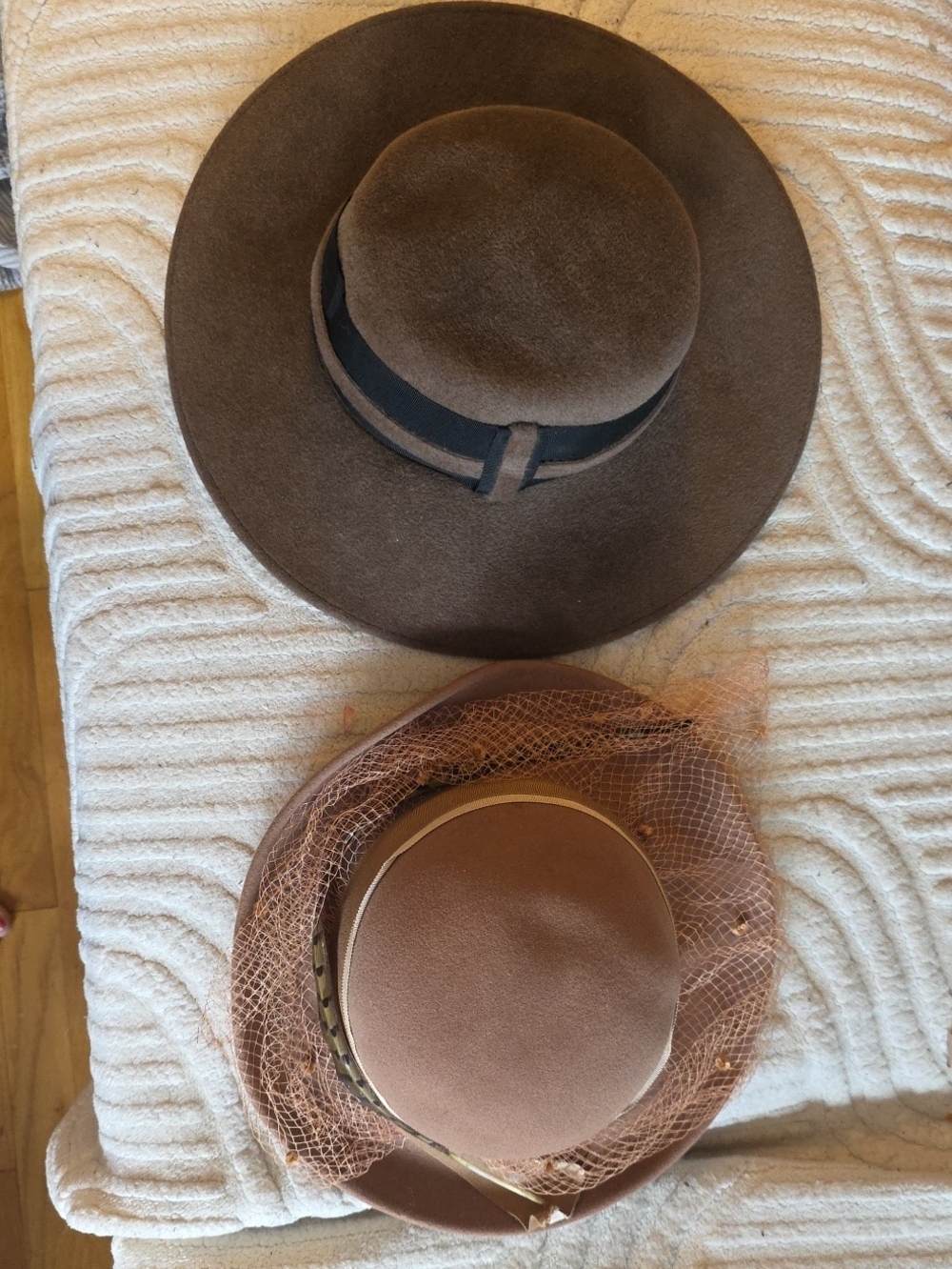 2 Tufted Felt Hats  in Warm Brown